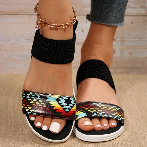 PU Leather Open Toe Low Heel Sandals - Picture 1 of 5